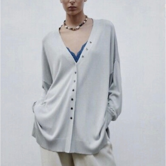 Zara Women’s Buttoned Knit Cardigan Blue Grey Relaxed Size Size S - Picture 1 of 12